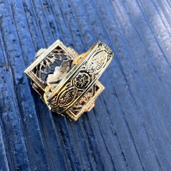 Antique-Style ART DECO Faux DIAMOND CUT CAMPHOR GLASS FILIGREE Cocktail  RING - Picture 3 of 11